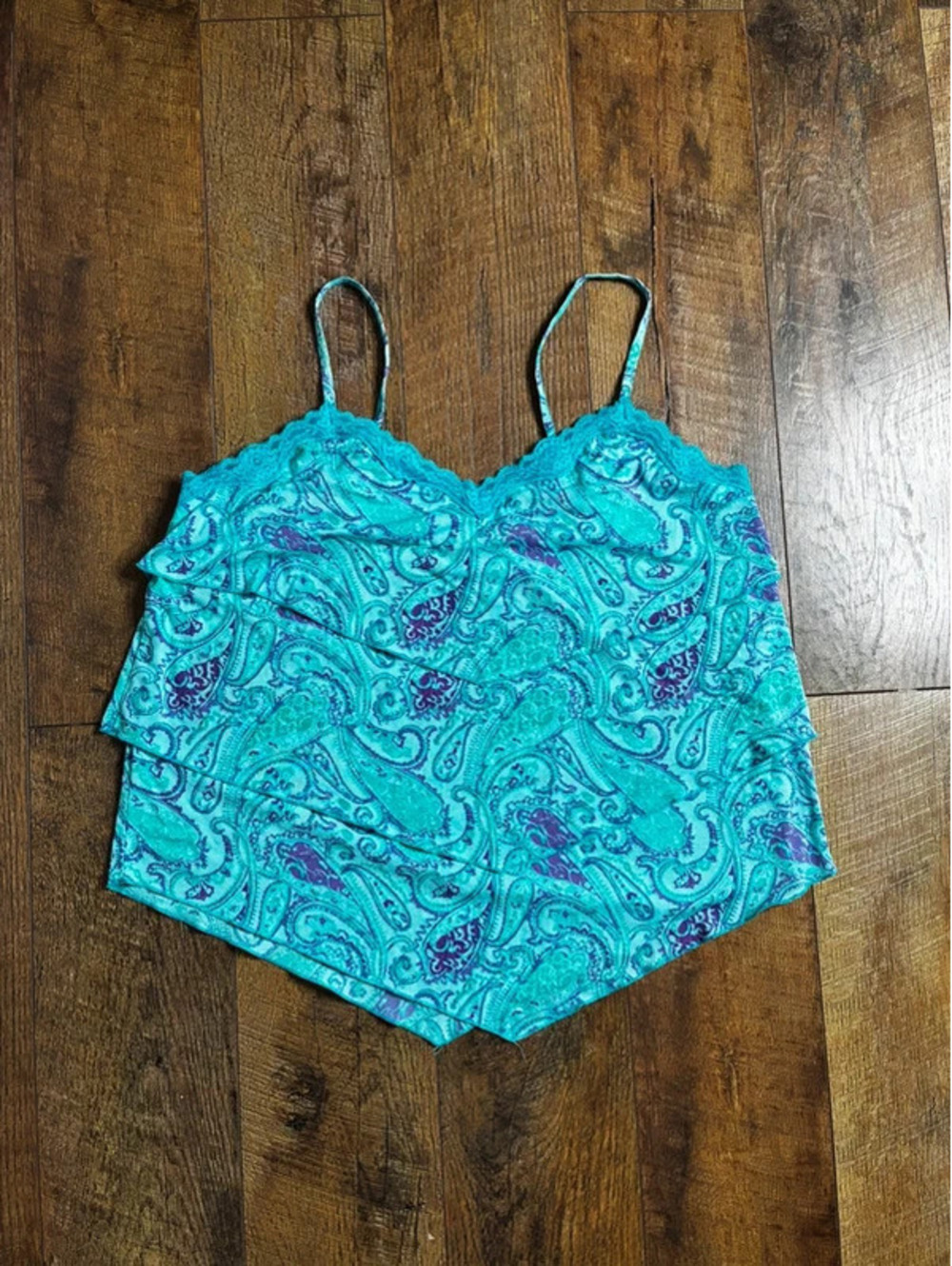 Lane Bryant Y2K Boho Paisley Layered Teal Handkerchief Cami Sz 14/16